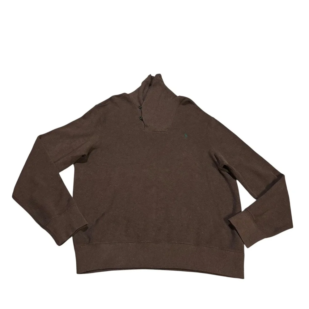Polo Ralph Lauren Brown Cotton Two Button‎ Shawl Collar Pullover Sweater XL